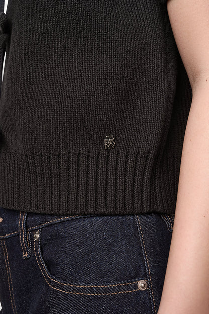 SHORT SLEEVE TIE FRONT POLO SWEATER Eggnog | DKNY