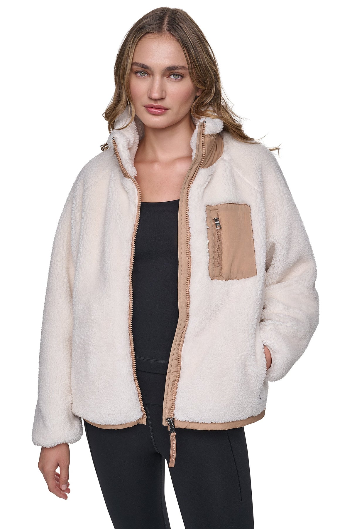 SHERPA FULL ZIP JACKET Eggnog/Praline | DKNY