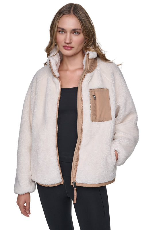 SHERPA FULL ZIP JACKET Eggnog/Praline | DKNY