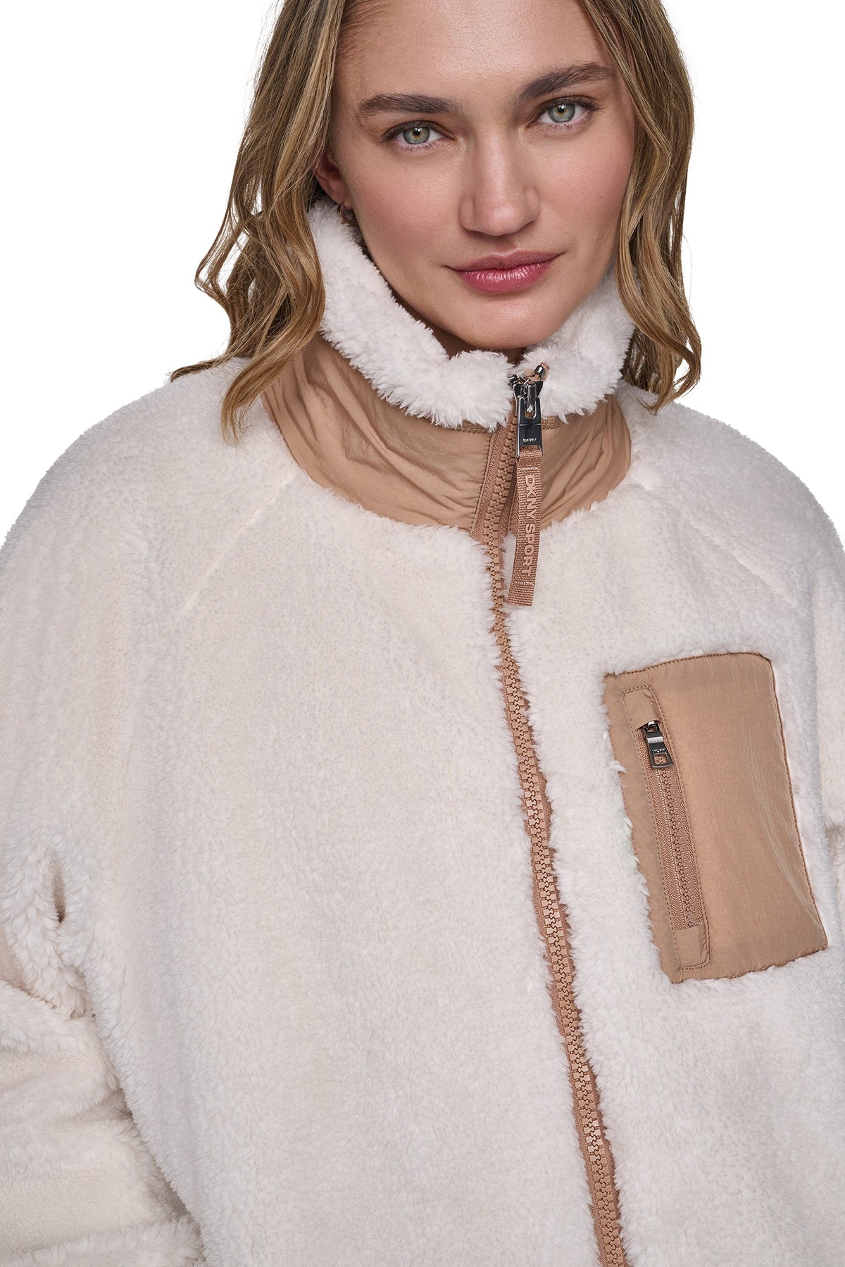 SHERPA FULL ZIP JACKET Eggnog/Praline | DKNY
