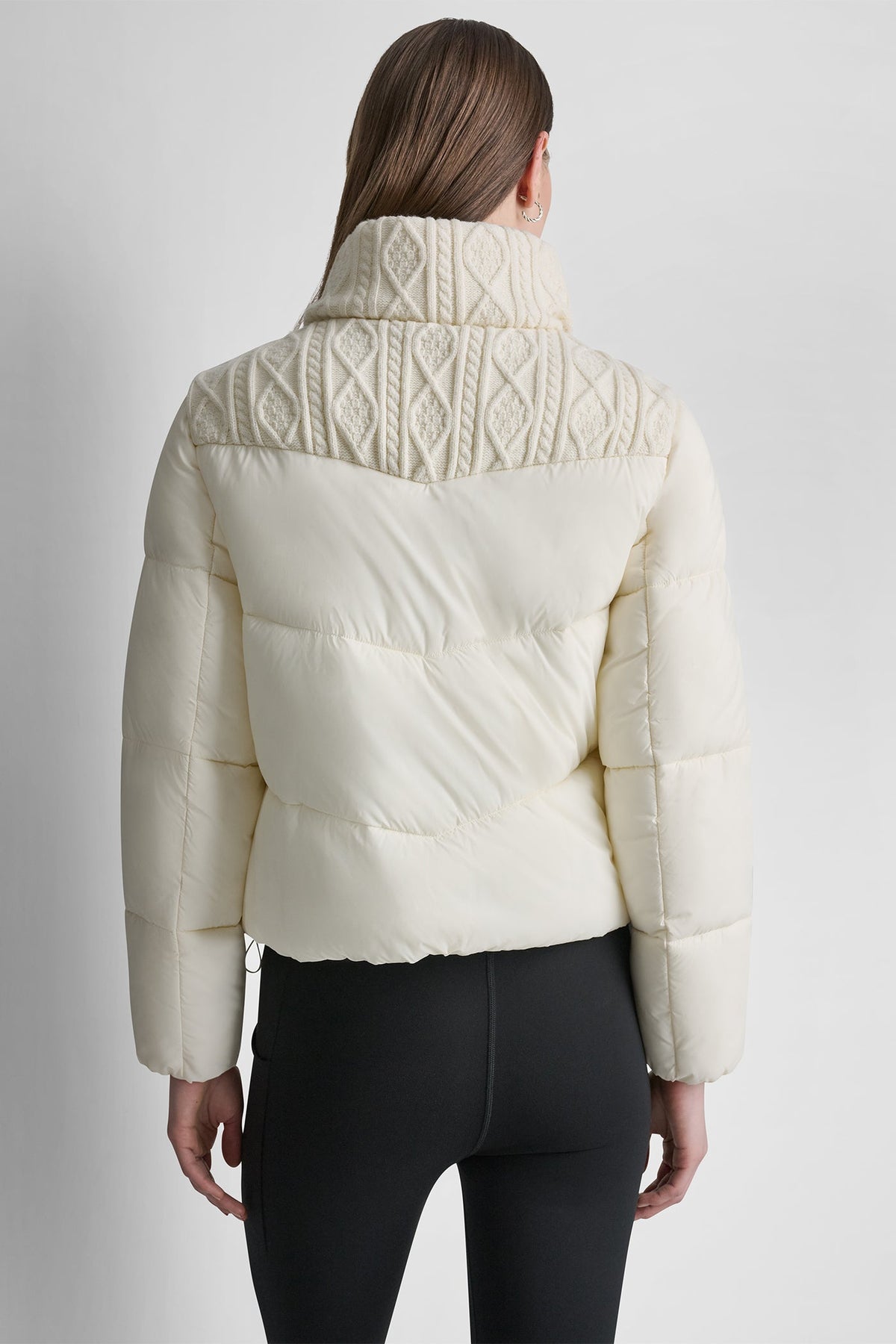 CABLE KNIT MOCK NECK PUFFER JACKET Eggnog | DKNY