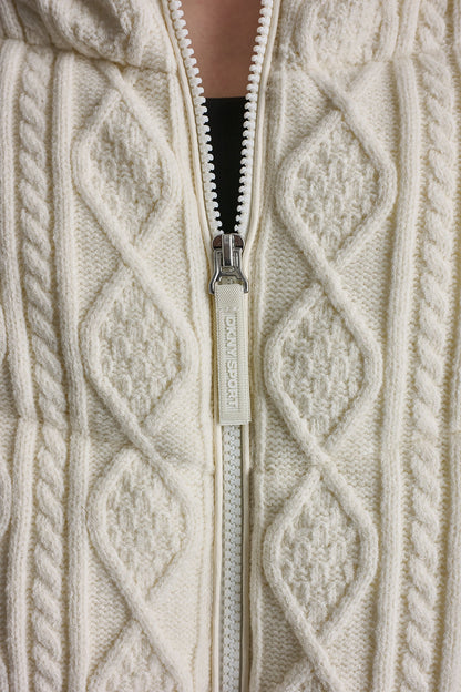 CABLE KNIT MOCK NECK PUFFER JACKET Eggnog | DKNY