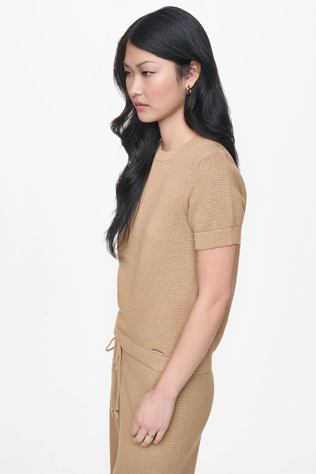 SHORT SLEEVE TUCK STITCH SWEATER Travertine | DKNY