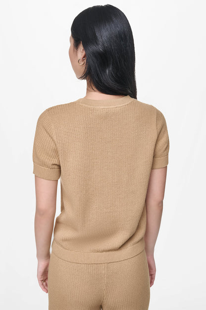 SHORT SLEEVE TUCK STITCH SWEATER Travertine | DKNY