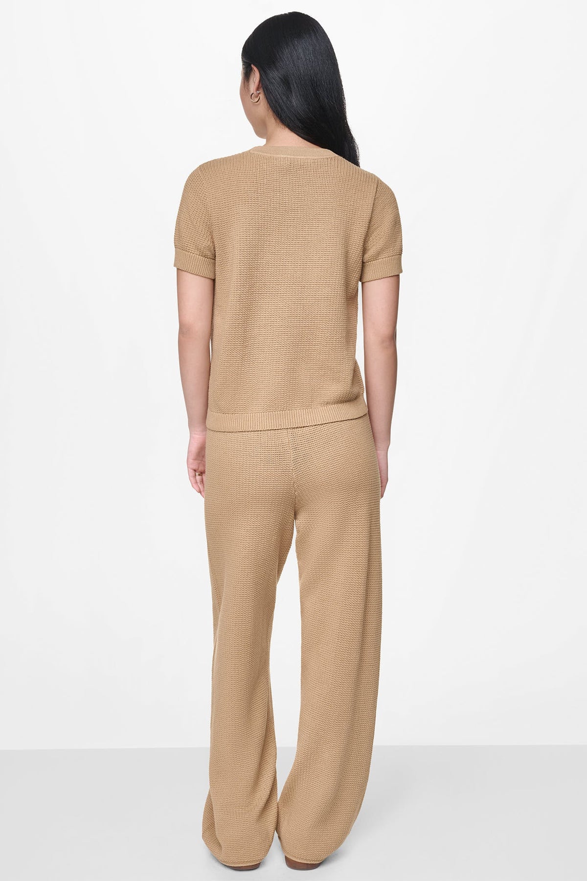 SHORT SLEEVE TUCK STITCH SWEATER Travertine | DKNY