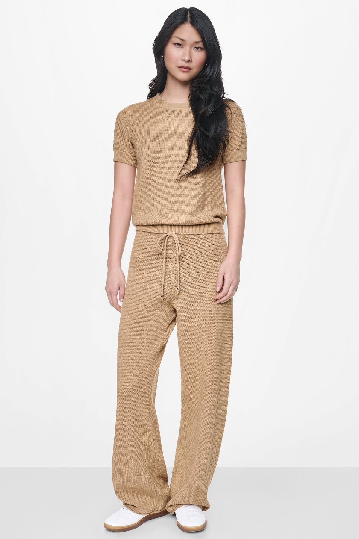 SHORT SLEEVE TUCK STITCH SWEATER Travertine | DKNY