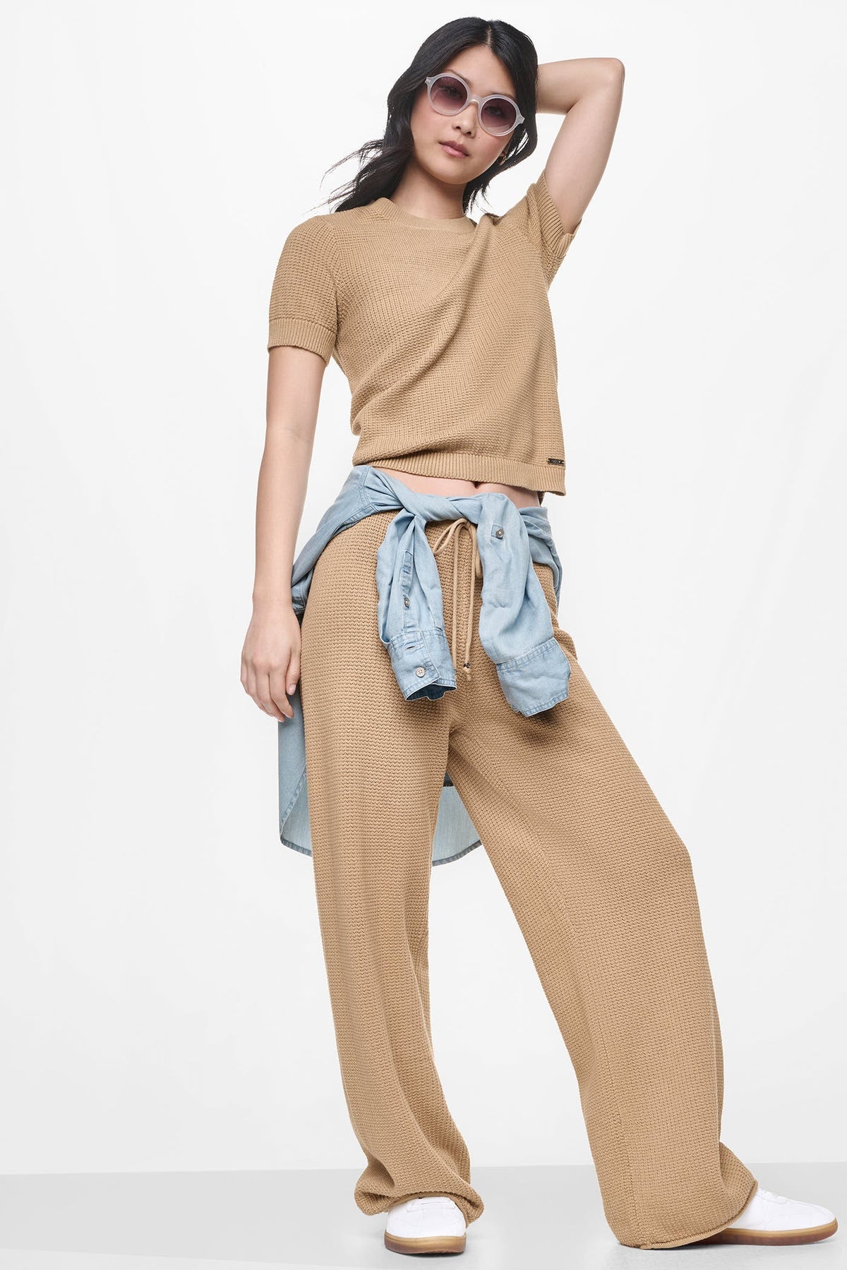 SHORT SLEEVE TUCK STITCH SWEATER Travertine | DKNY