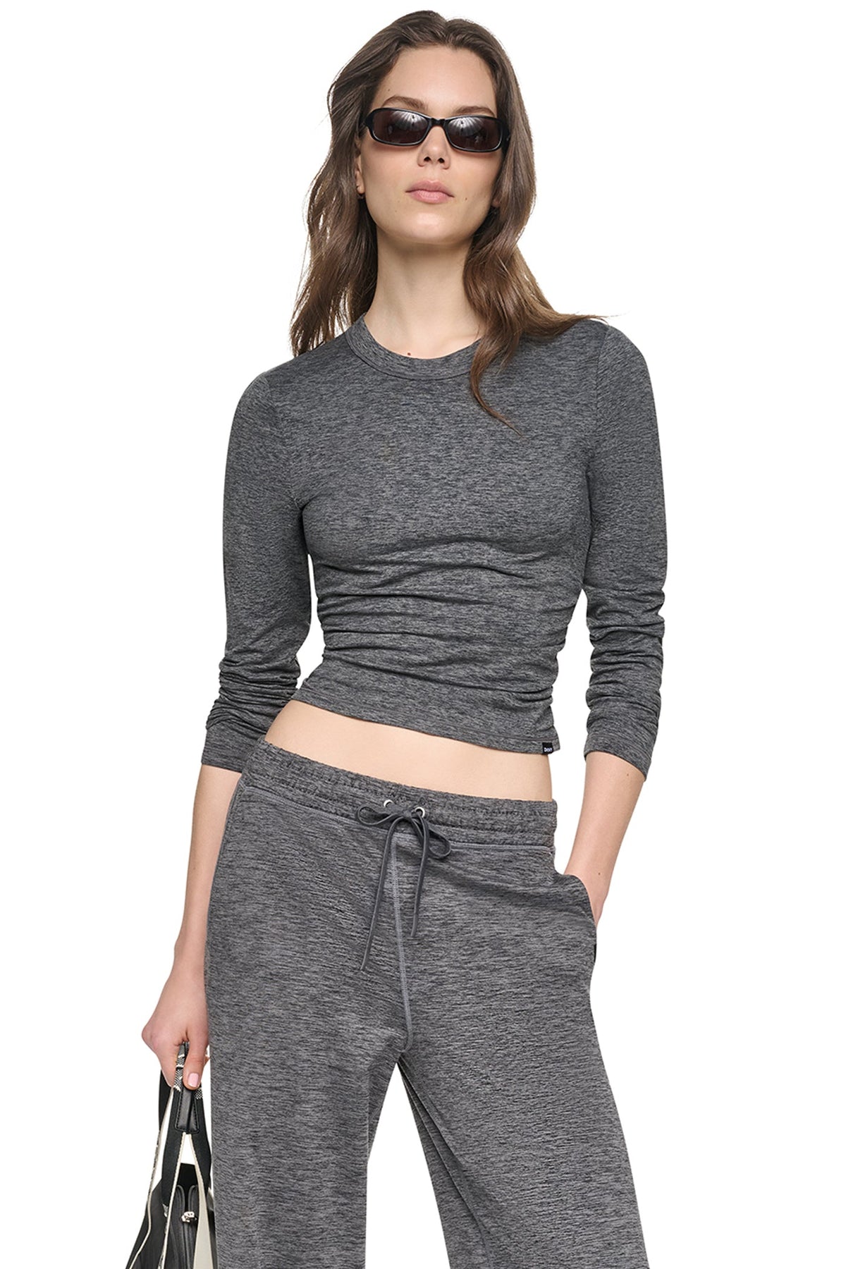 LONG SLEEVE SPACEDYE RUCHED TOP Claret Spacedye | DKNY