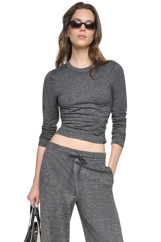 LONG SLEEVE SPACEDYE RUCHED TOP Claret Spacedye | DKNY