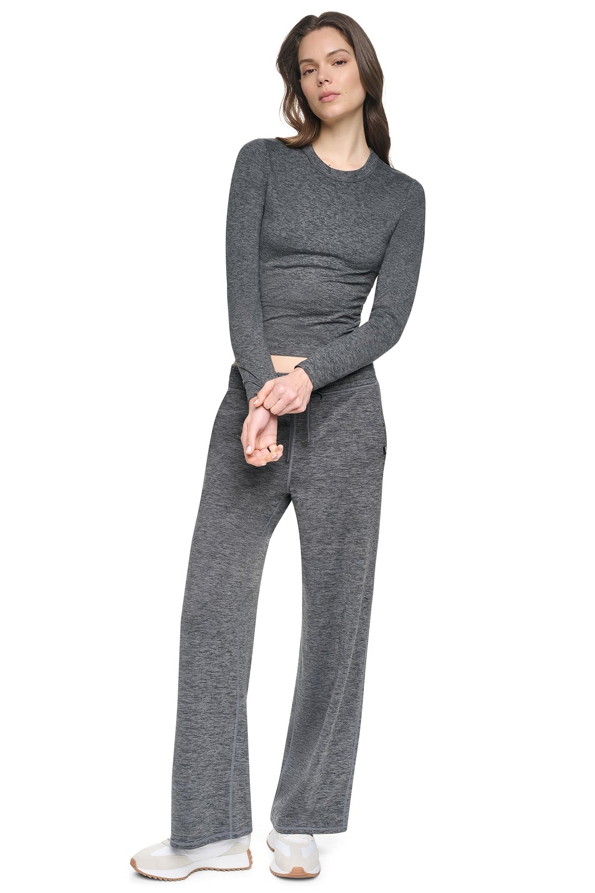 LONG SLEEVE SPACEDYE RUCHED TOP Claret Spacedye | DKNY