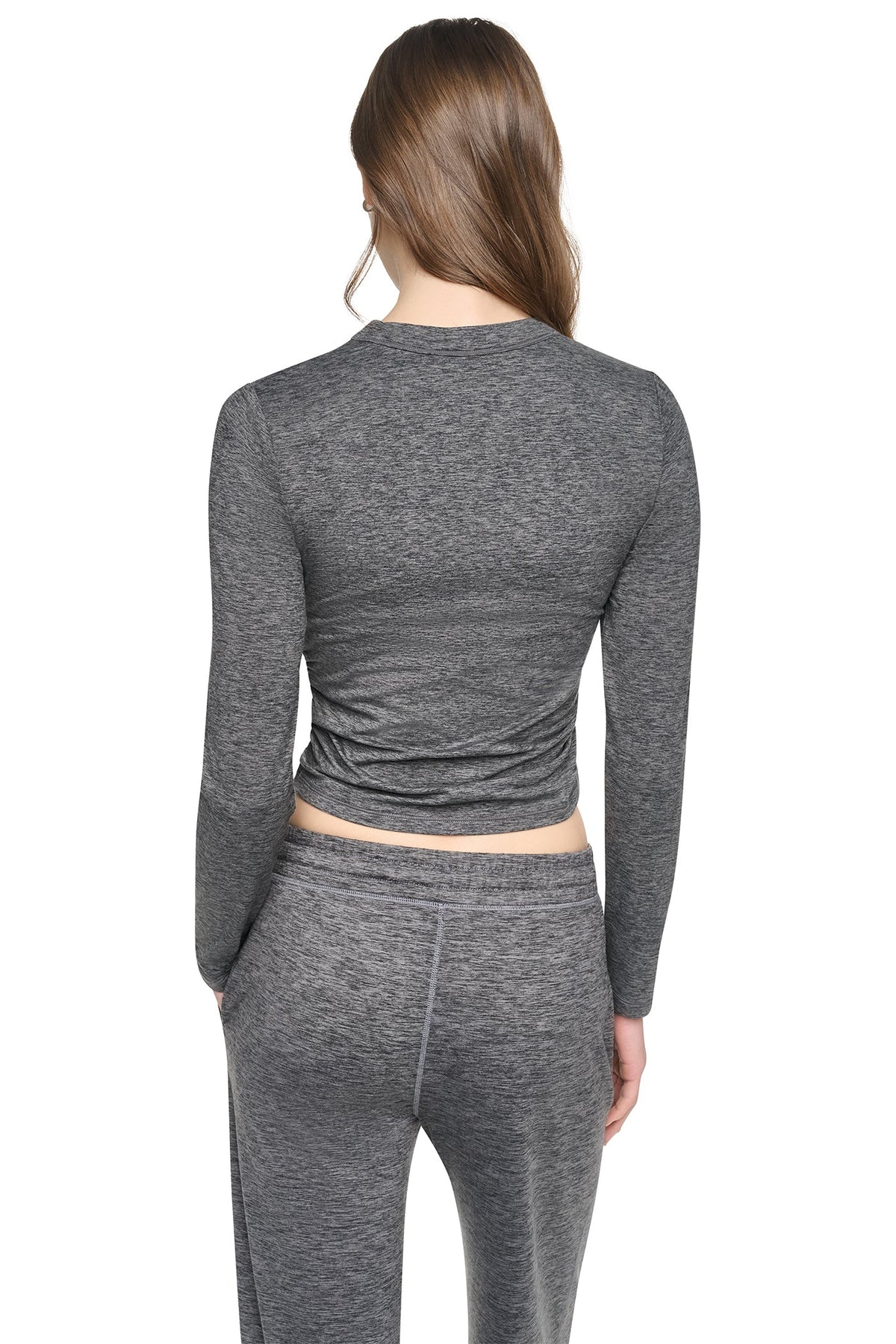 LONG SLEEVE SPACEDYE RUCHED TOP Claret Spacedye | DKNY