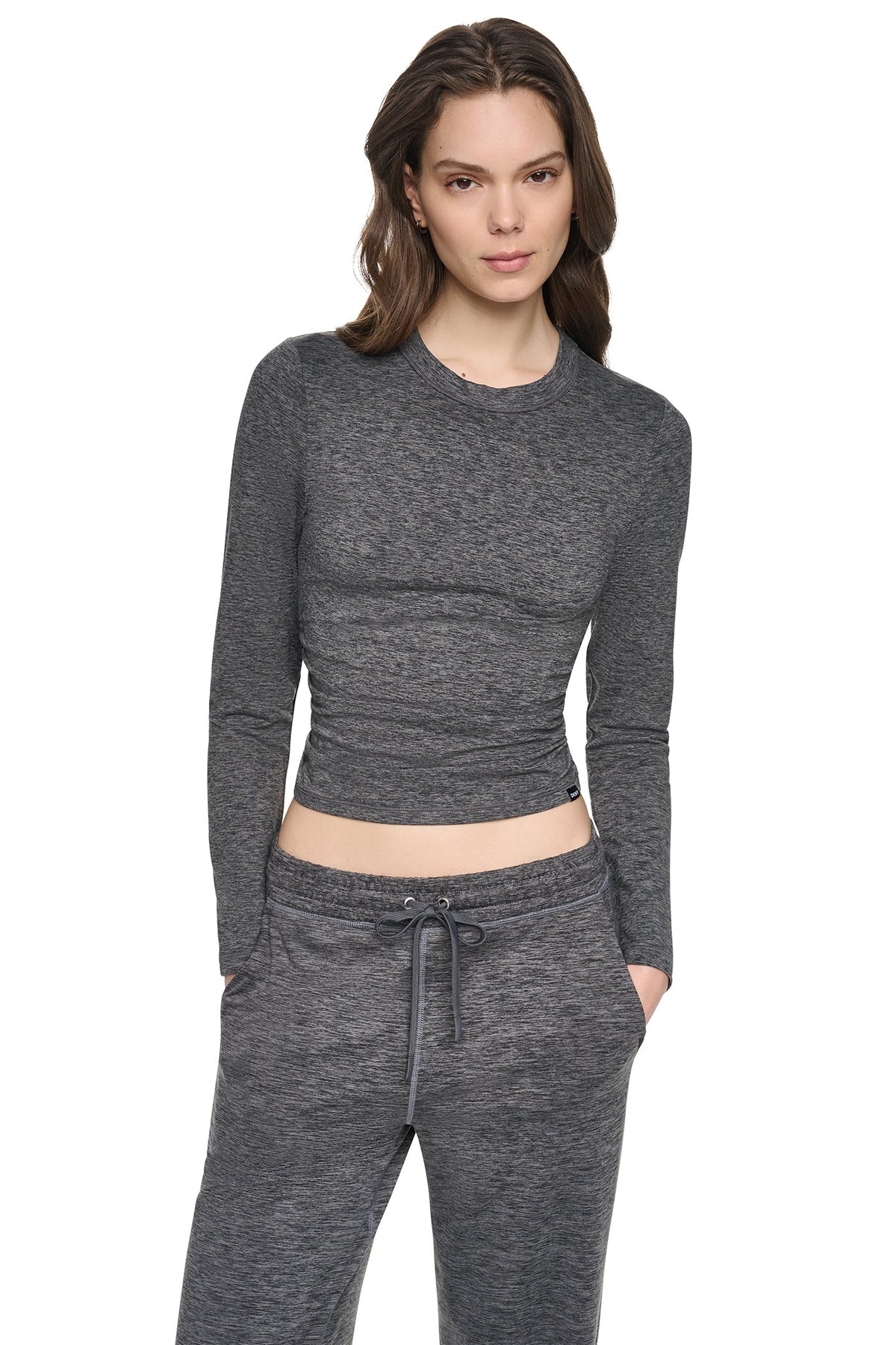 LONG SLEEVE SPACEDYE RUCHED TOP Claret Spacedye | DKNY
