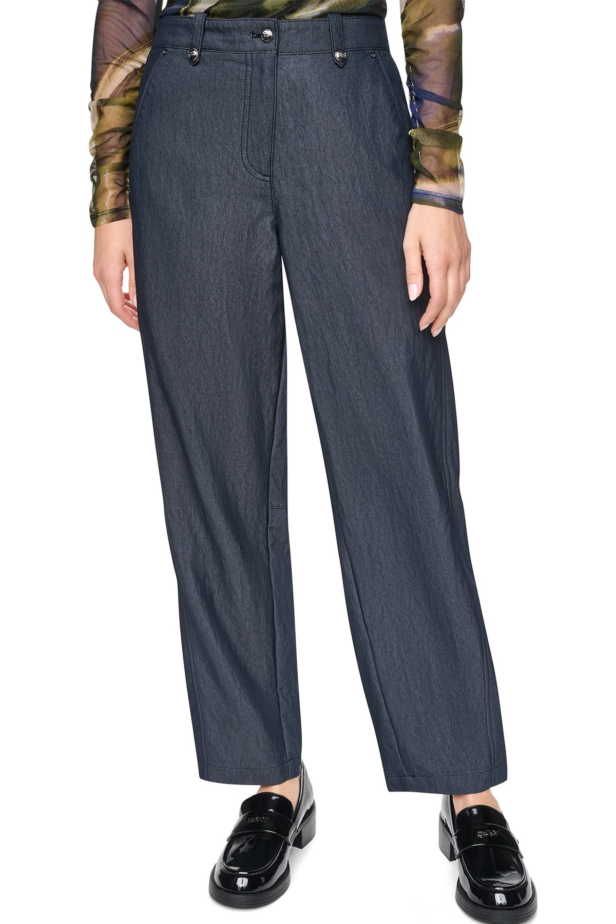MID-RISE WASHED INDIGO WIDE LEG PANT Dark Indigo | DKNY