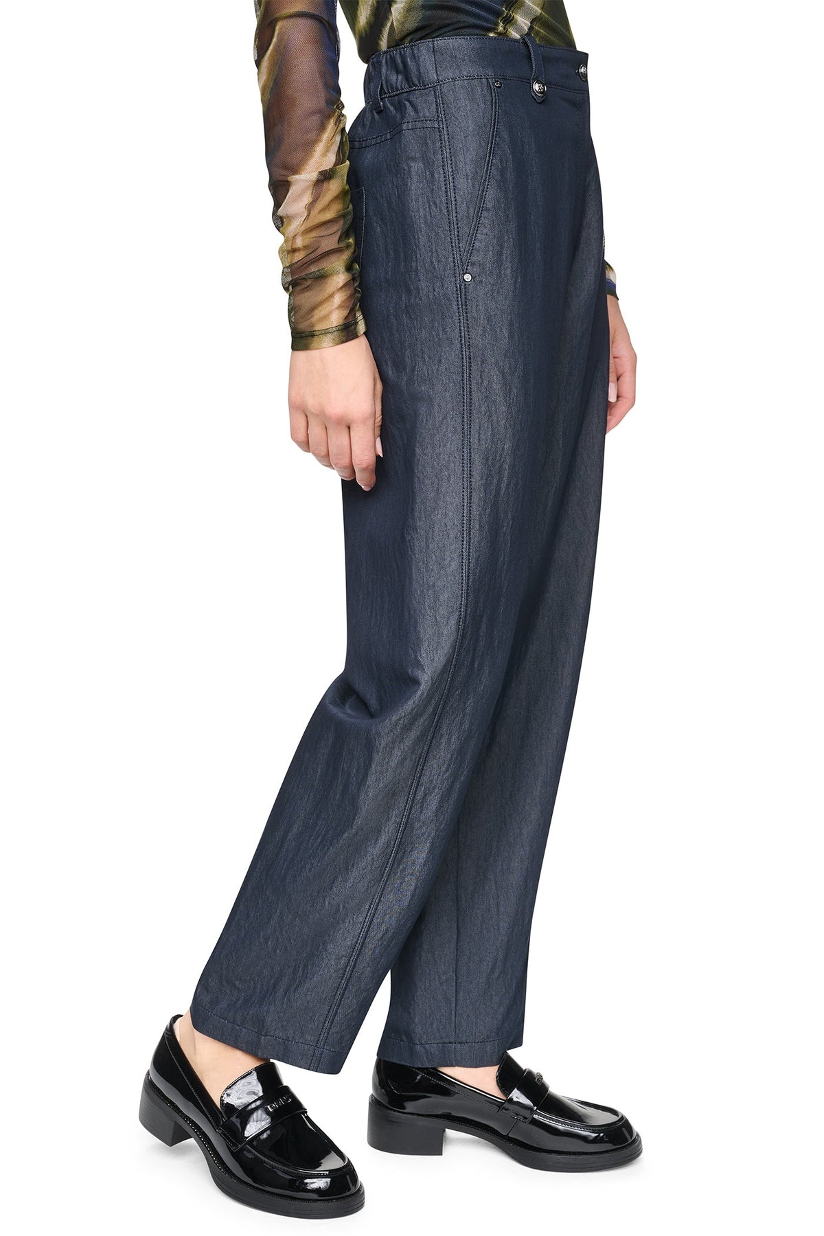 MID-RISE WASHED INDIGO WIDE LEG PANT Dark Indigo | DKNY