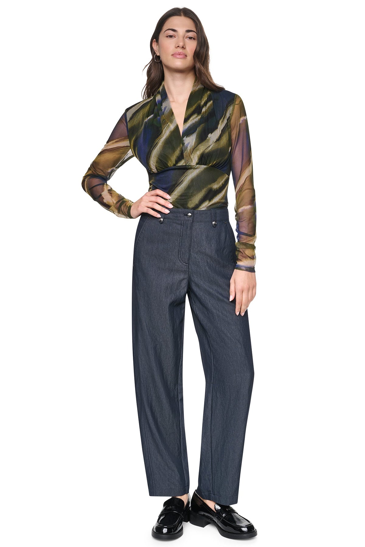 MID-RISE WASHED INDIGO WIDE LEG PANT Dark Indigo | DKNY