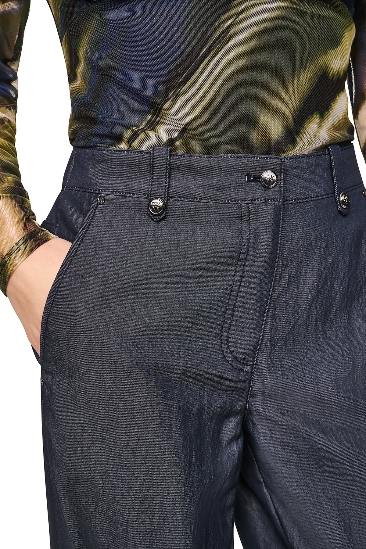 MID-RISE WASHED INDIGO WIDE LEG PANT Dark Indigo | DKNY