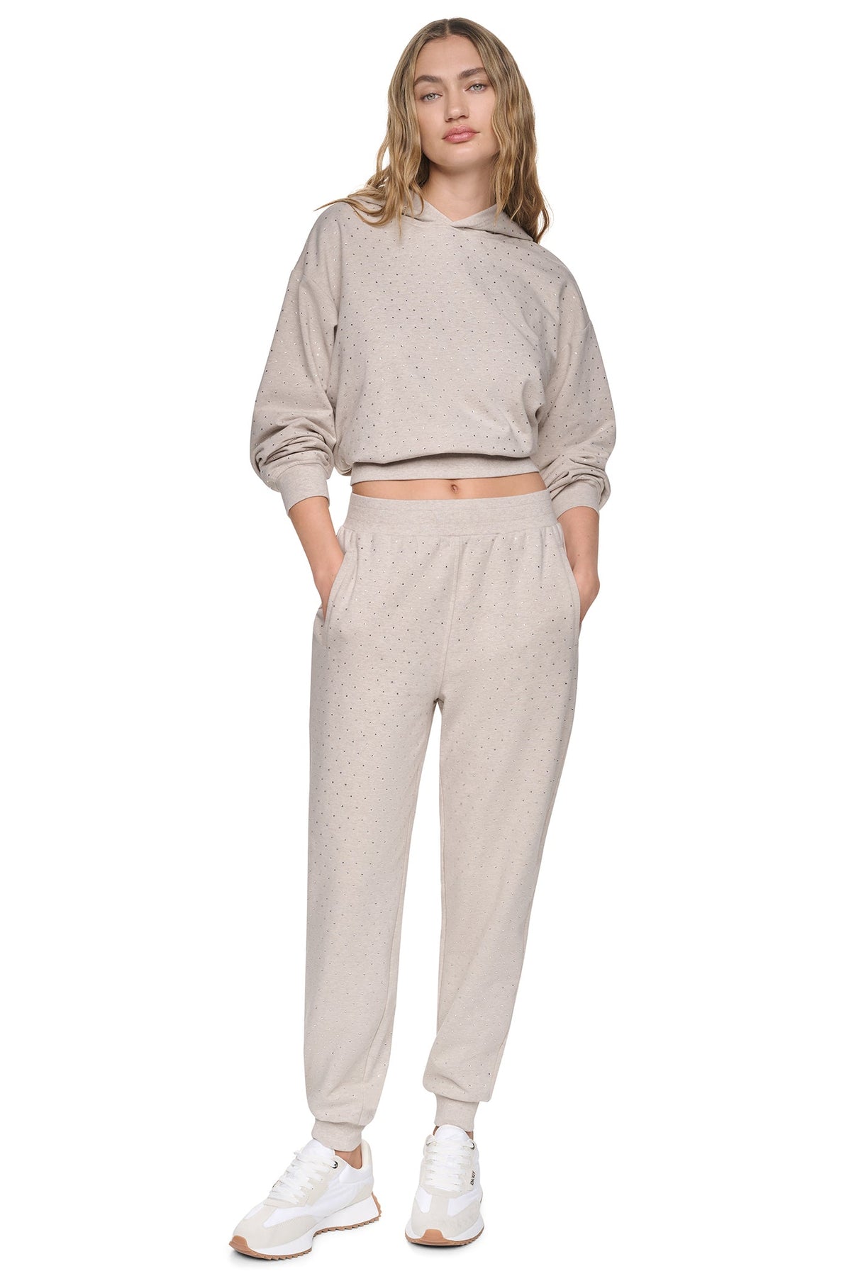 HIGH-RISE RHINESTONE JOGGER PANT Cortado Heather/Clear | DKNY