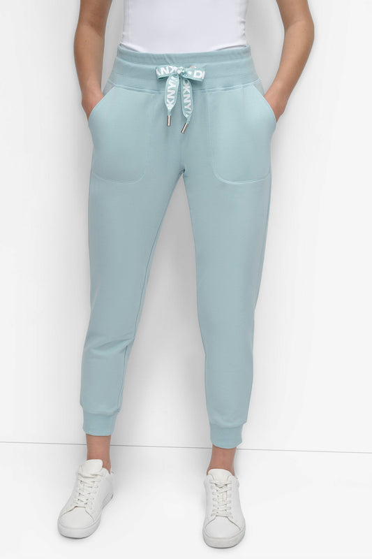 TWO-TONE HIGH-RISE LOGO DRAWSTRING SKINNY JOGGER Black | DKNY