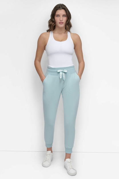 TWO-TONE HIGH-RISE LOGO DRAWSTRING SKINNY JOGGER Black | DKNY