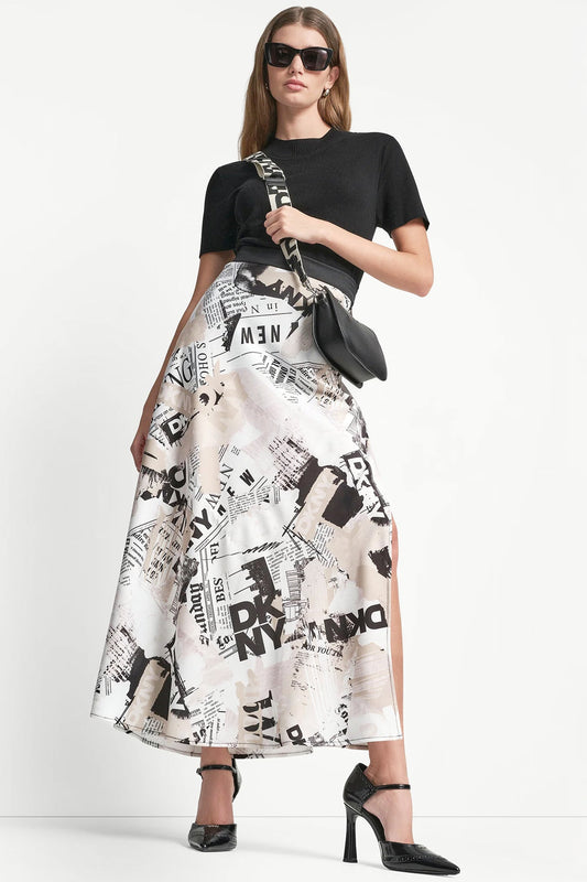 NEWSPAPER PRINT MIDI SKIRT DKNY Headliner | DKNY