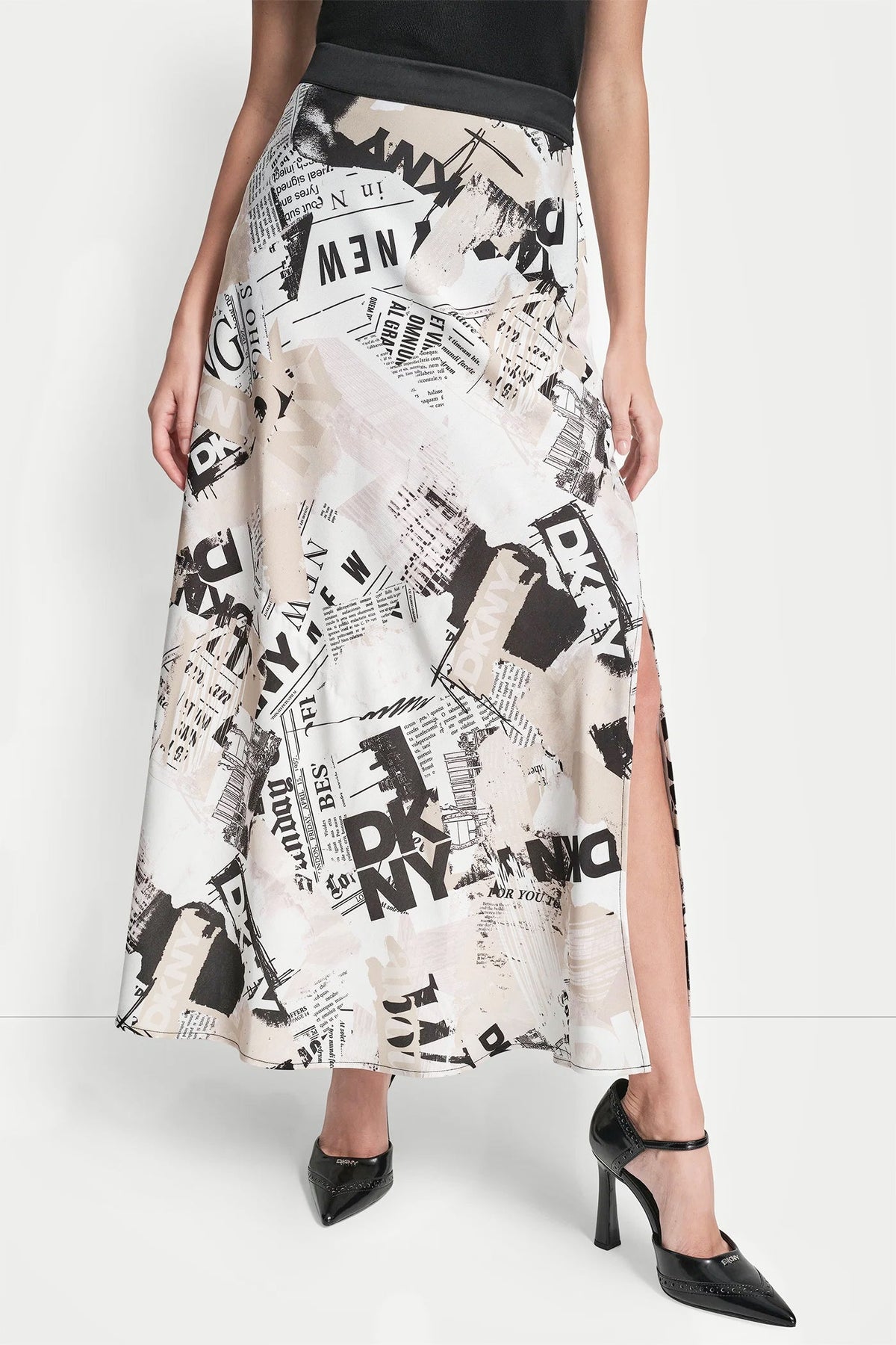 NEWSPAPER PRINT MIDI SKIRT DKNY Headliner | DKNY