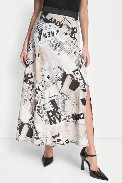NEWSPAPER PRINT MIDI SKIRT DKNY Headliner | DKNY