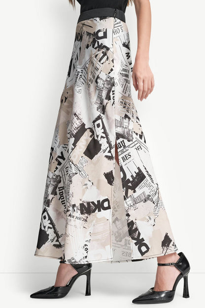 NEWSPAPER PRINT MIDI SKIRT DKNY Headliner | DKNY