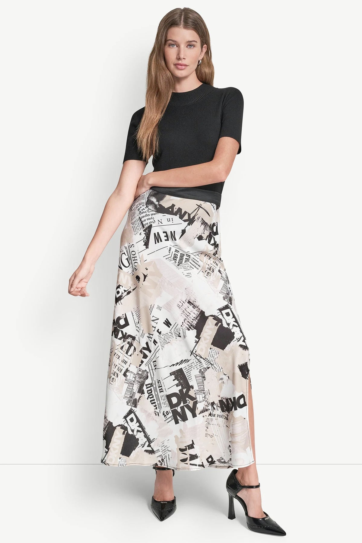 NEWSPAPER PRINT MIDI SKIRT DKNY Headliner | DKNY
