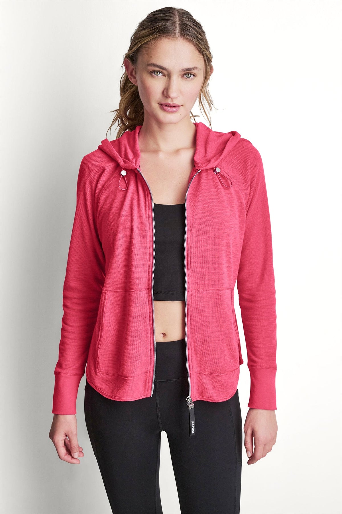 COTTON-BLEND SLUB WAFFLE-KNIT HOODIE Festive Pink | DKNY