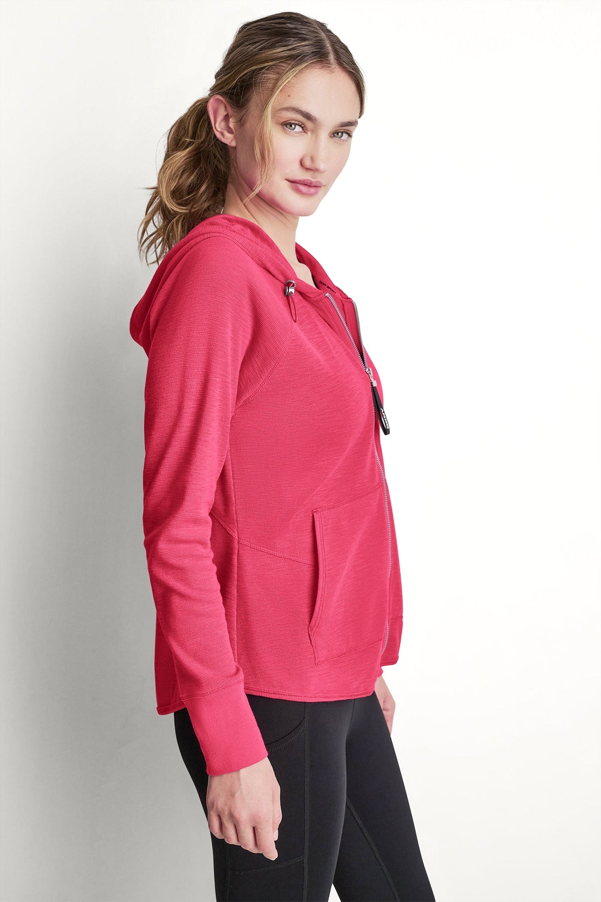 COTTON-BLEND SLUB WAFFLE-KNIT HOODIE Festive Pink | DKNY