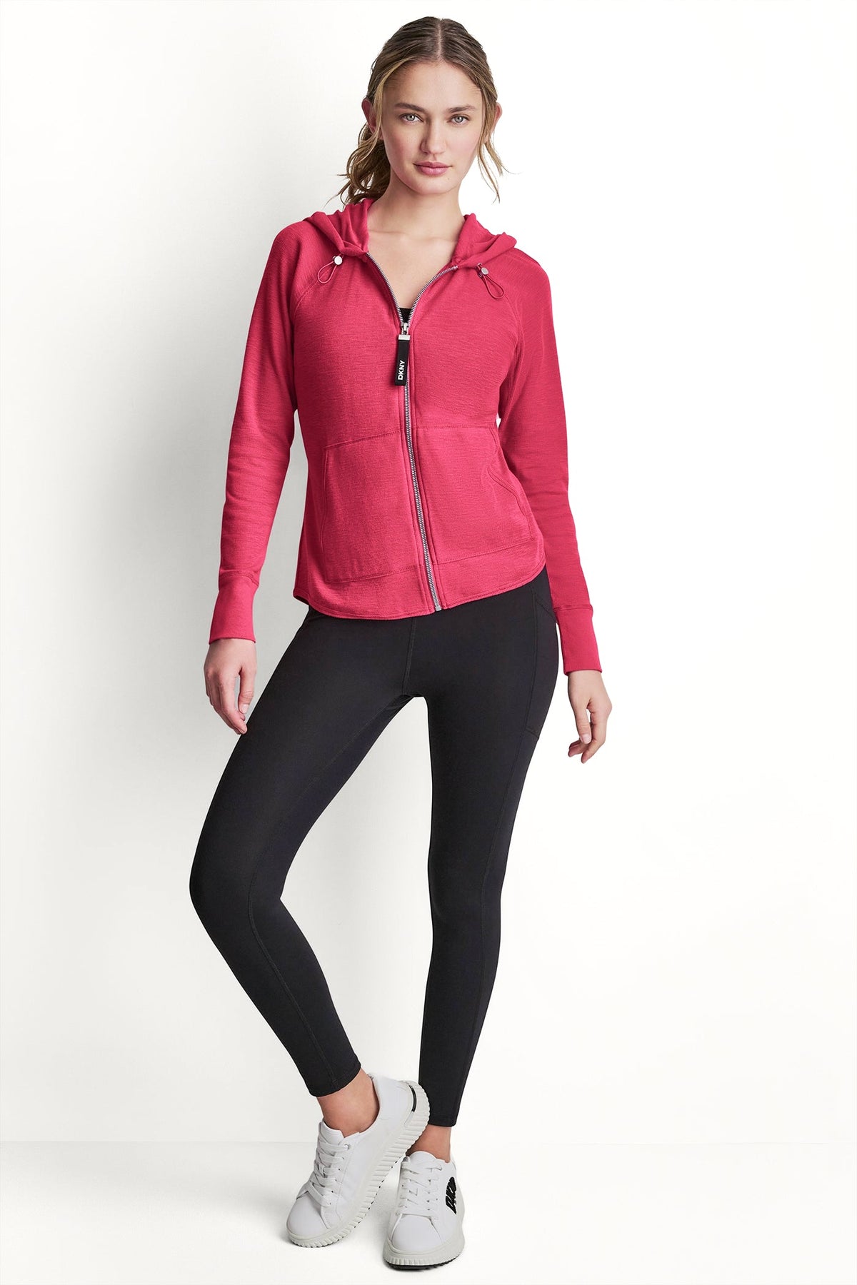 COTTON-BLEND SLUB WAFFLE-KNIT HOODIE Festive Pink | DKNY