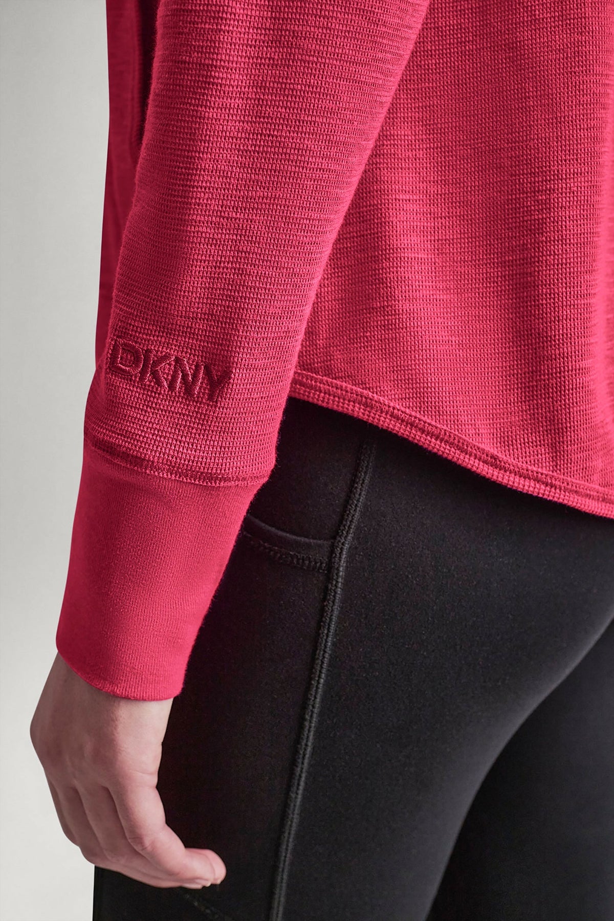 COTTON-BLEND SLUB WAFFLE-KNIT HOODIE Festive Pink | DKNY