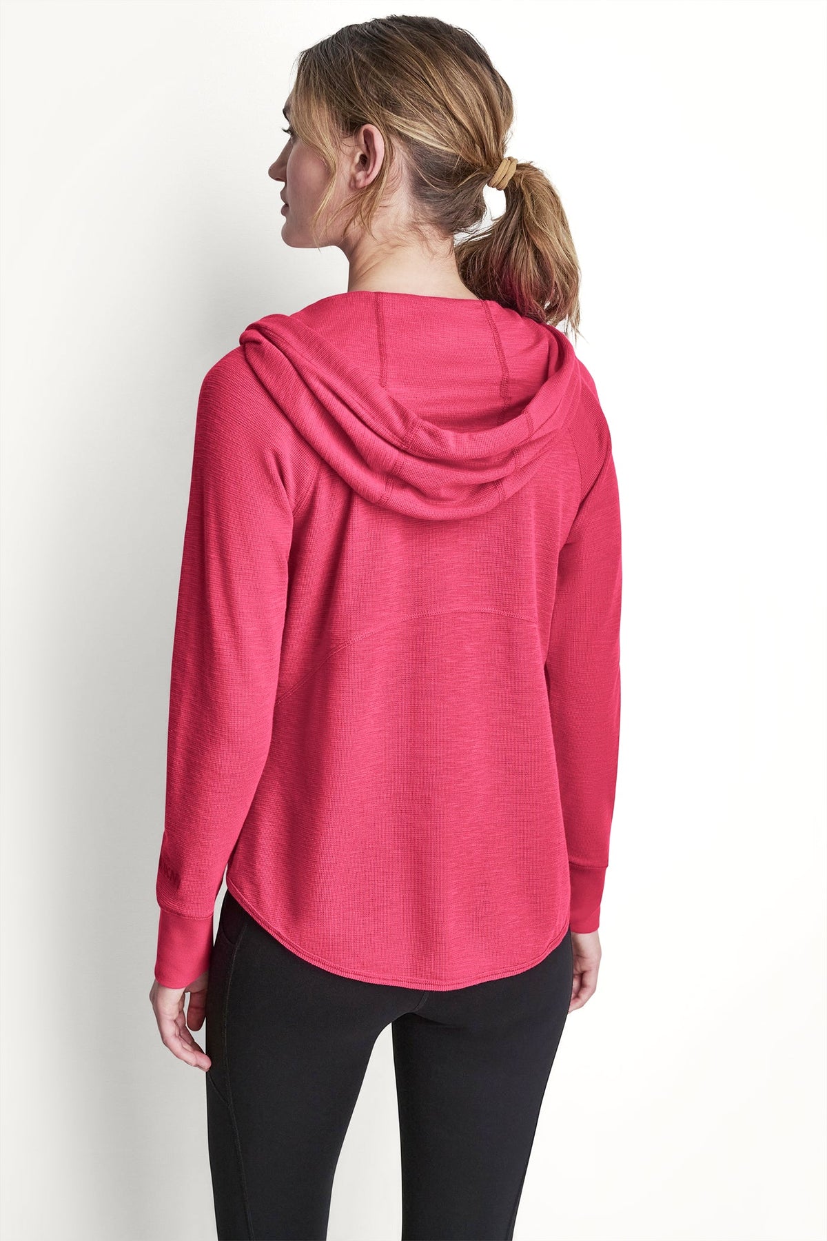 COTTON-BLEND SLUB WAFFLE-KNIT HOODIE Bay Leaf | DKNY