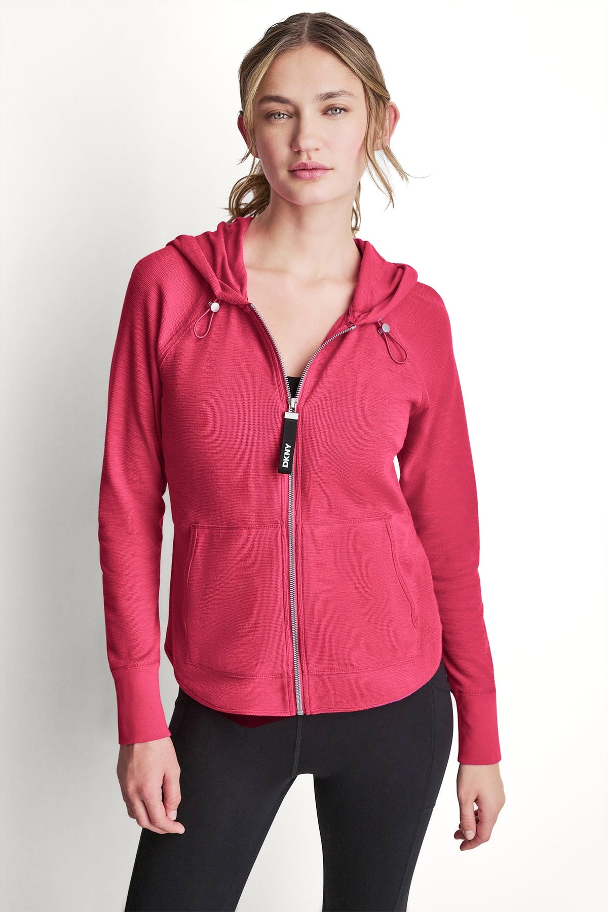 COTTON-BLEND SLUB WAFFLE-KNIT HOODIE Bay Leaf | DKNY