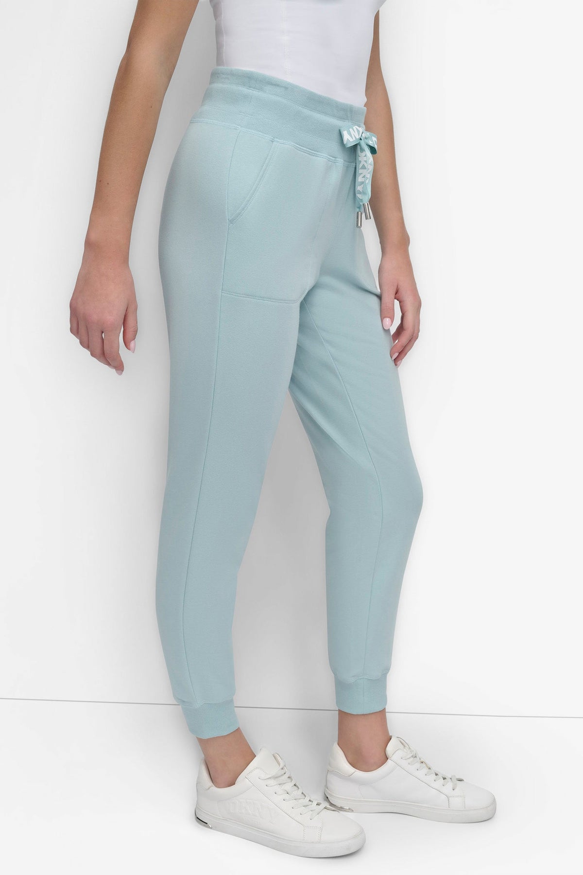 TWO-TONE HIGH-RISE LOGO DRAWSTRING SKINNY JOGGER Pearl Grey Heather | DKNY