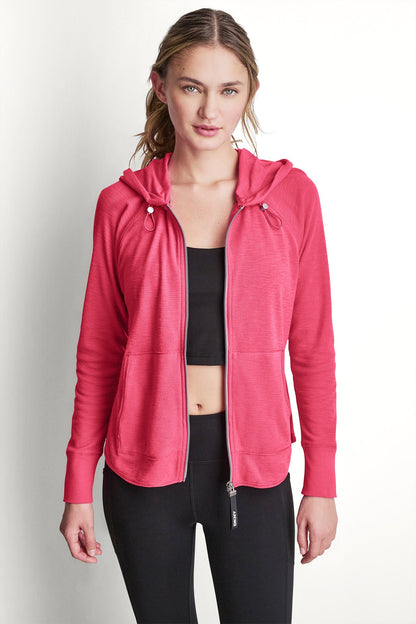 COTTON-BLEND SLUB WAFFLE-KNIT HOODIE Punch | DKNY
