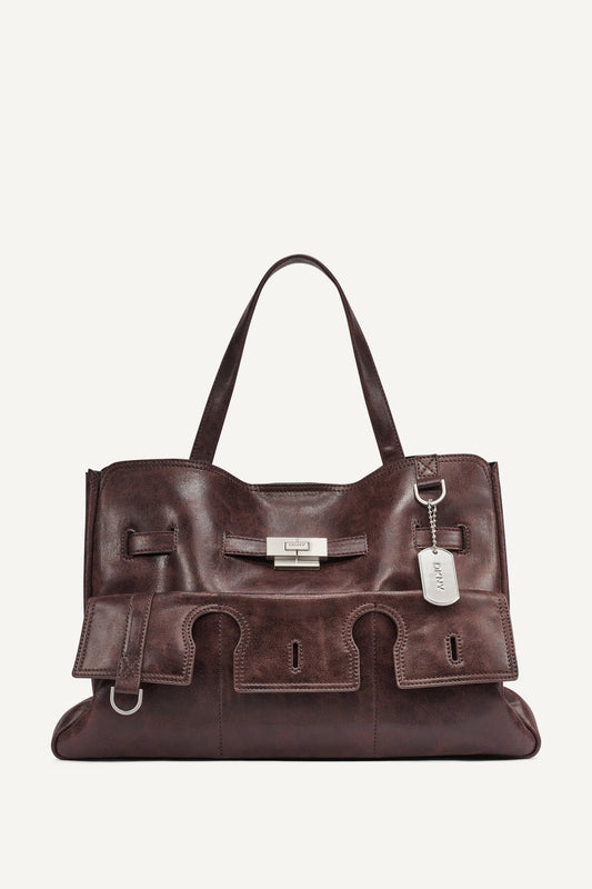 BRYAR LARGE FLAP SATCHEL Black/Silver | DKNY