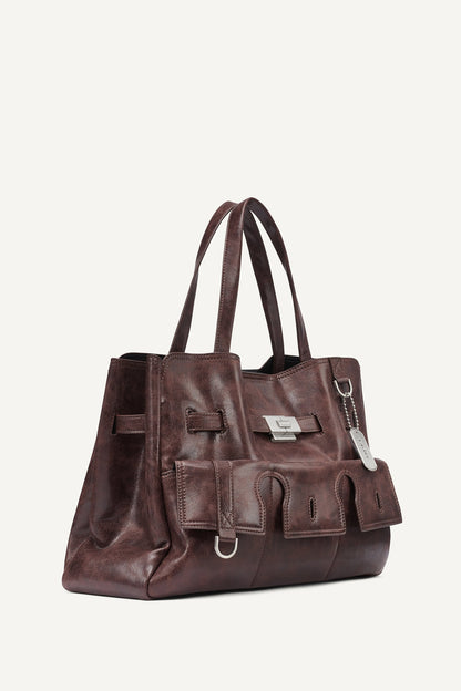 BRYAR LARGE FLAP SATCHEL Black/Silver | DKNY