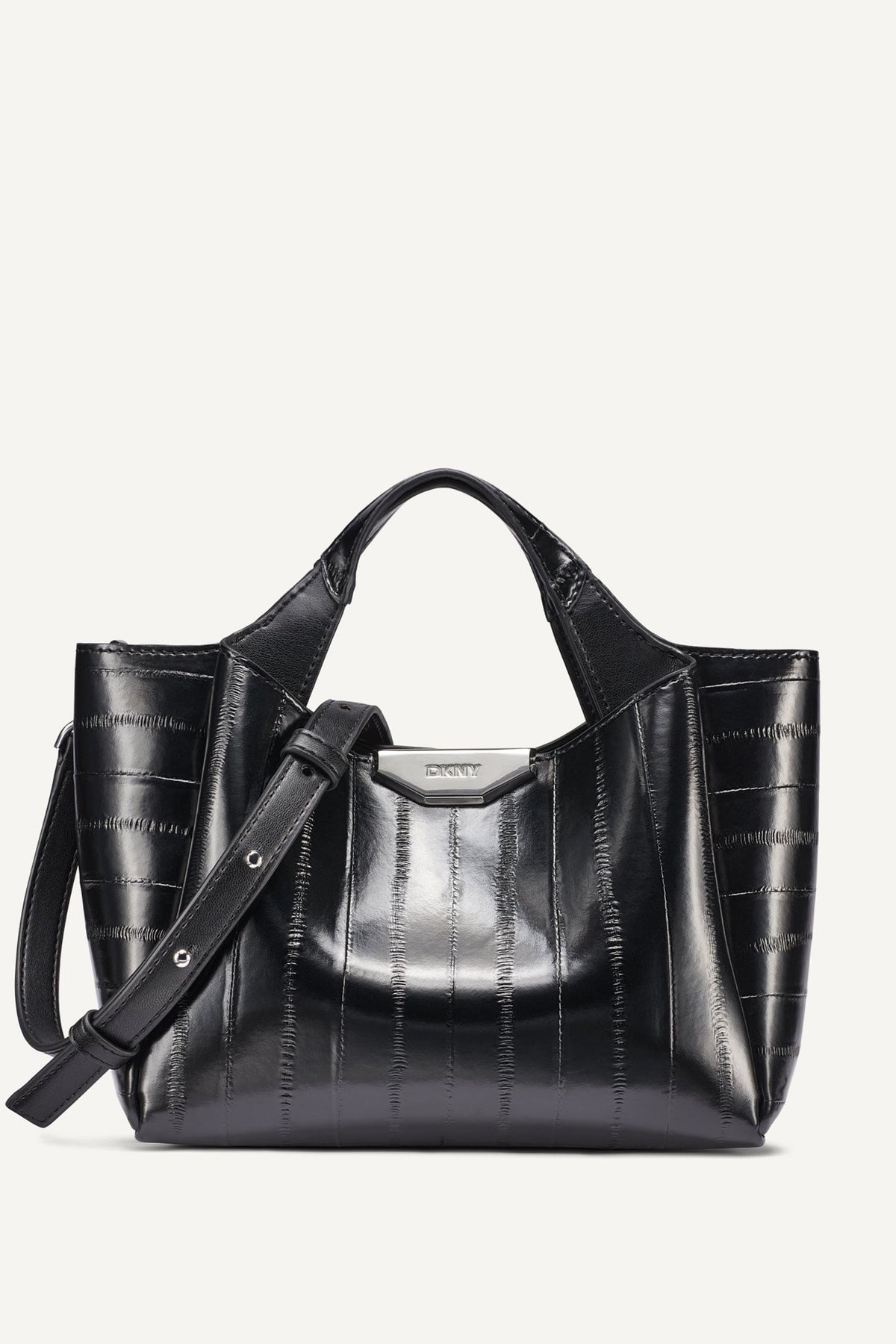 WILLA MINI RIBBED SATCHEL Black/Silver | DKNY
