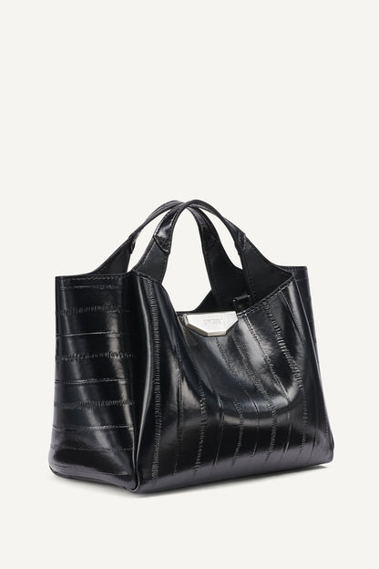 WILLA MINI RIBBED SATCHEL Black/Silver | DKNY