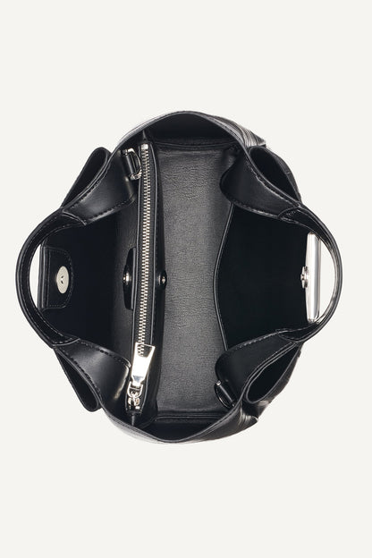WILLA MINI RIBBED SATCHEL Black/Silver | DKNY