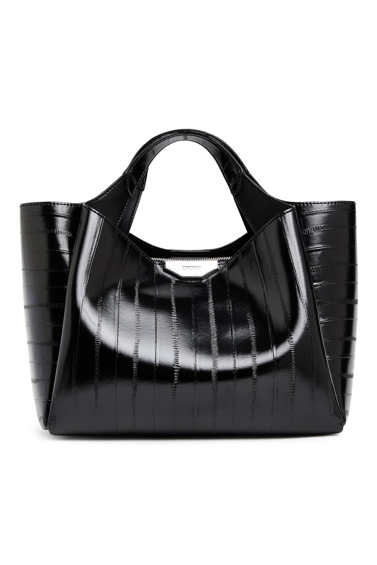 WILLA RIBBED TOTE Black/Silver | DKNY