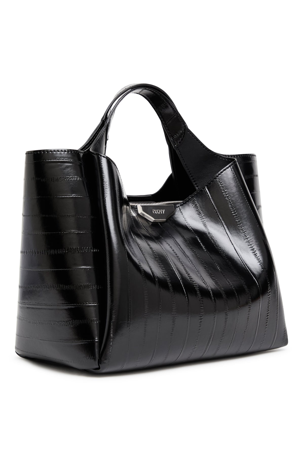 WILLA RIBBED TOTE Black/Silver | DKNY