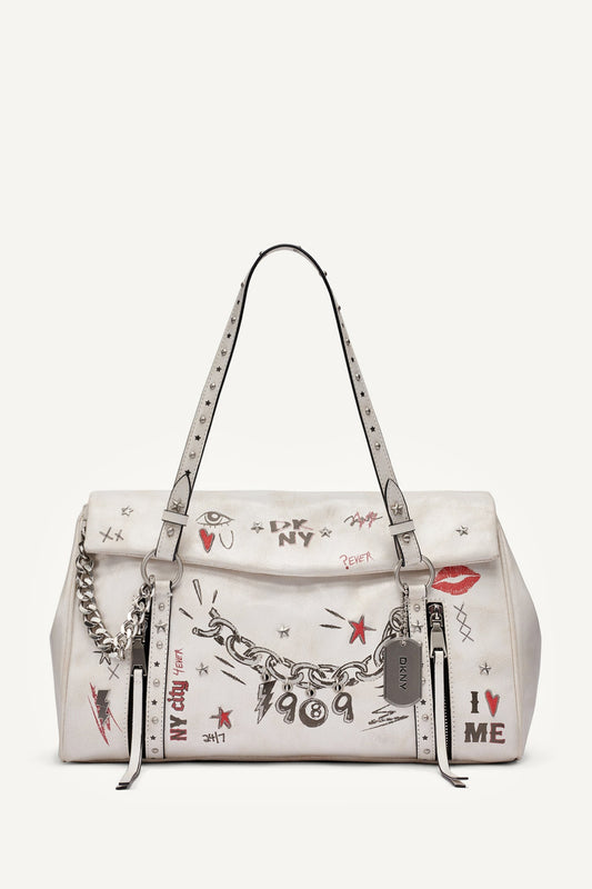 SKYE MEDIUM GRAFFITI SATCHEL Marshmallow | DKNY