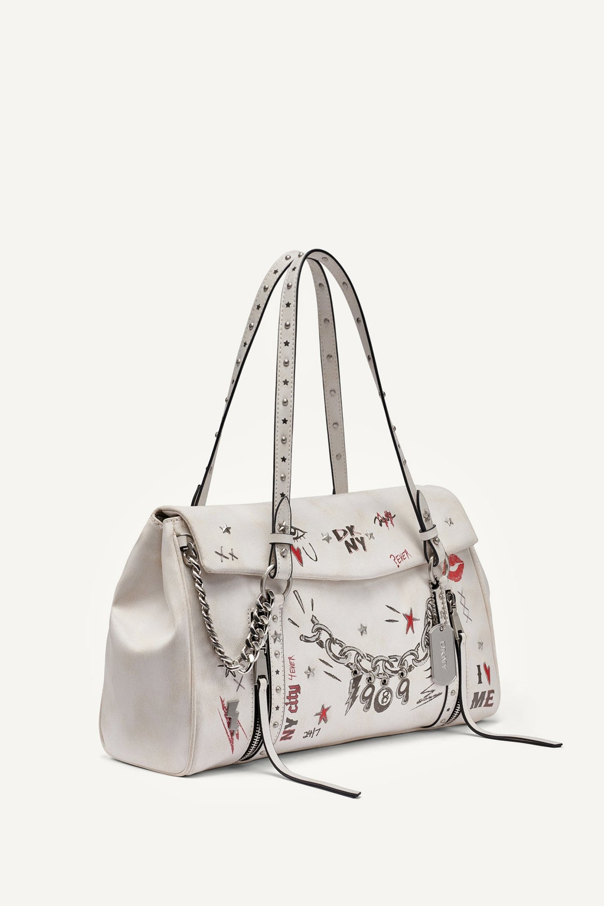 SKYE MEDIUM GRAFFITI SATCHEL Marshmallow | DKNY