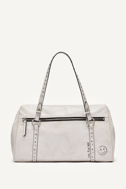 SKYE MEDIUM GRAFFITI SATCHEL Marshmallow | DKNY