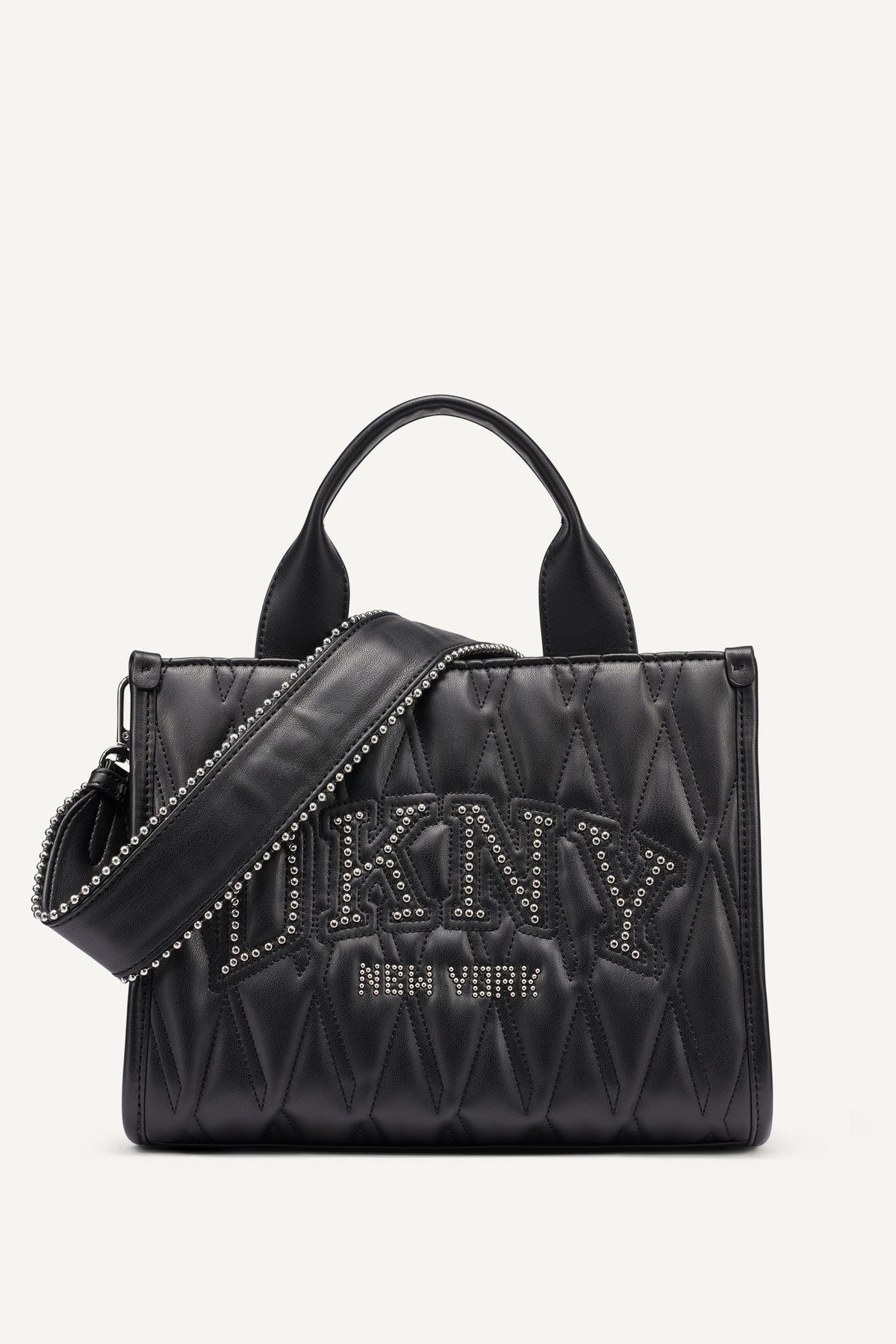 HADLEE SMALL QUILTED LOGO TOTE Black/Silver | DKNY