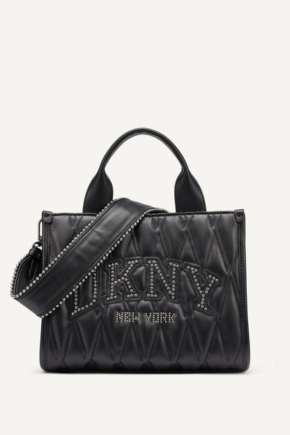 HADLEE SMALL QUILTED LOGO TOTE Black/Silver | DKNY