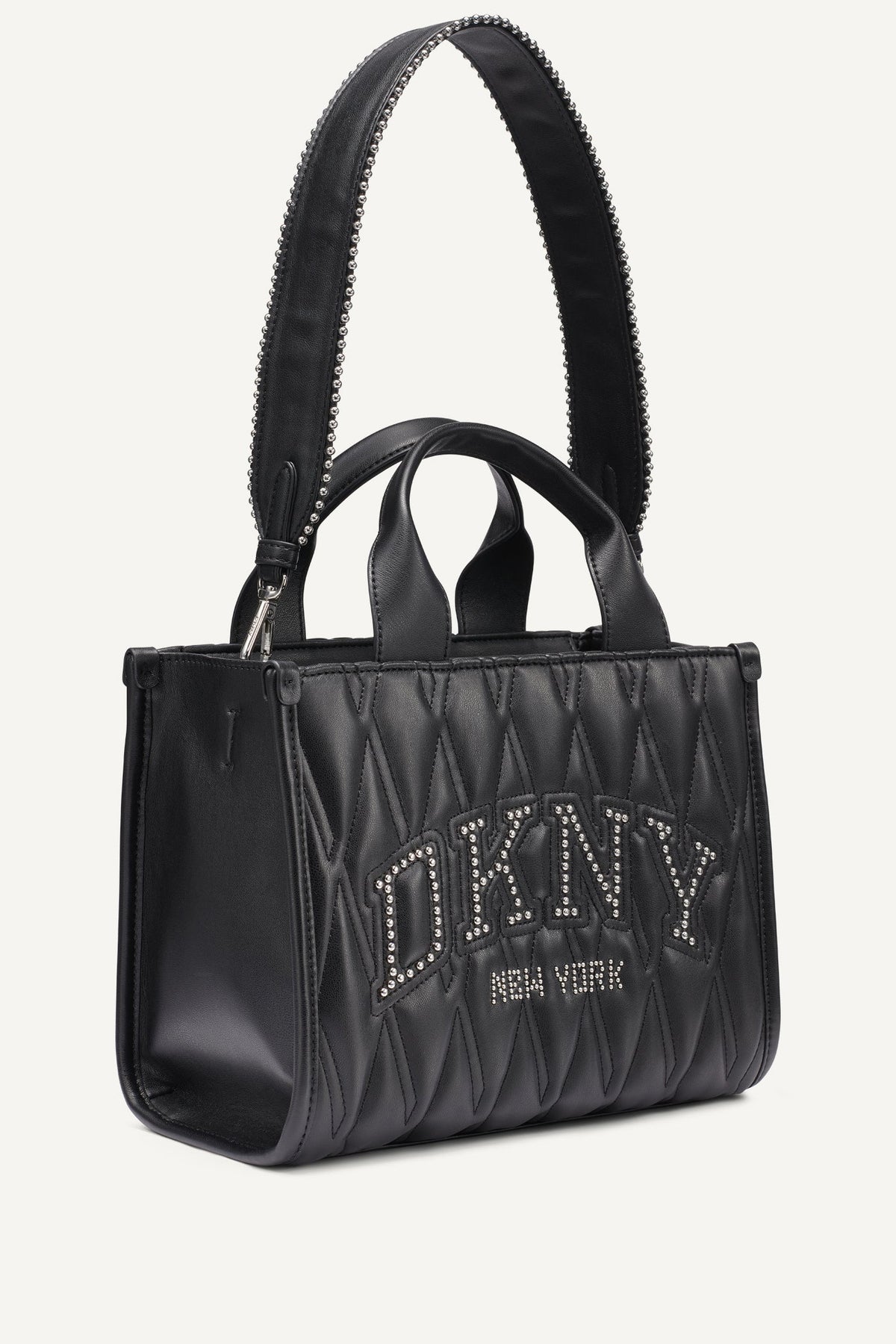 HADLEE SMALL QUILTED LOGO TOTE Black/Silver | DKNY