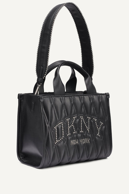 HADLEE SMALL QUILTED LOGO TOTE Black/Silver | DKNY